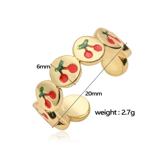 Wholesale Jewelry Casual Elegant Sweet Cherry Strawberry Copper Zircon 18K Gold Plated Enamel Plating Inlay Open Rings