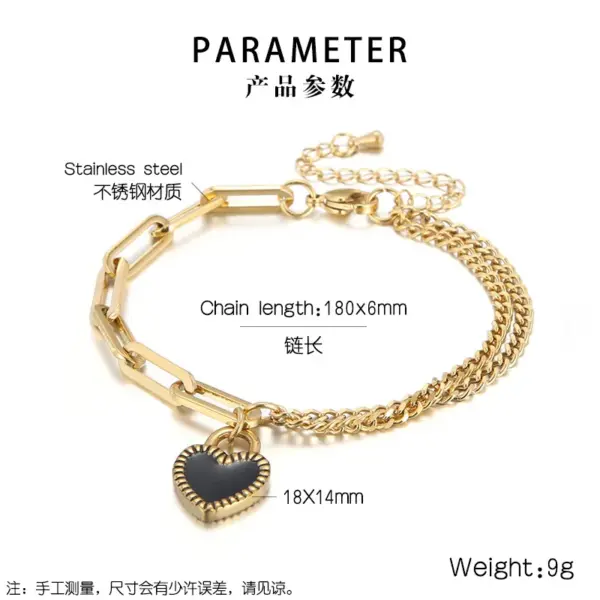 Wholesale 304 Stainless Steel Heart Shape PVD Coated 18K Real Gold Plated Elegant Waterproof Non Tarnish Plating Woven Chain Lobster Trigger Clasp Closure Bracelets