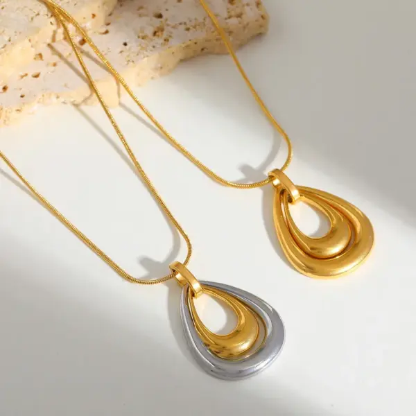 Wholesale Simple Design Stainless Steel 18K Gold Plated Waterdrop Pendant Necklace For Women Casual Romantic Commute Beach Daily Wear