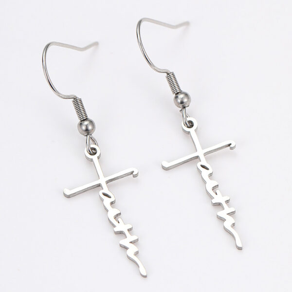 Wholesale European and American Cross-border Stainless Steel Cross Love Long Ear Hook Light Luxury Design Sense silver English Letter Earrings