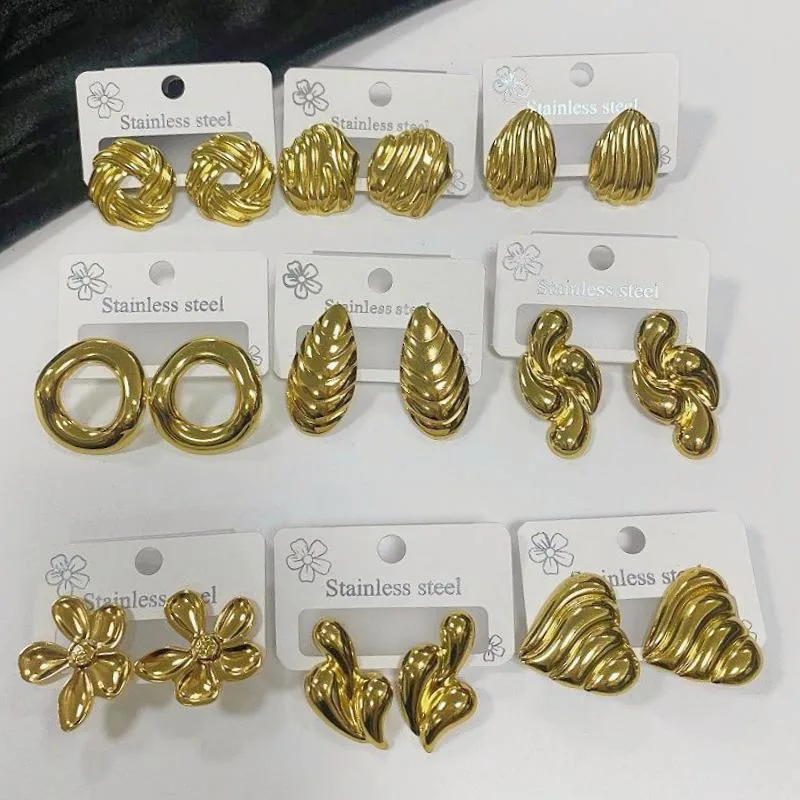 Wholesale Stainless Steel Geometric Oil Press Earrings Fashionable OL Style Women's Jewelry Ear Decorations Vintage French Design