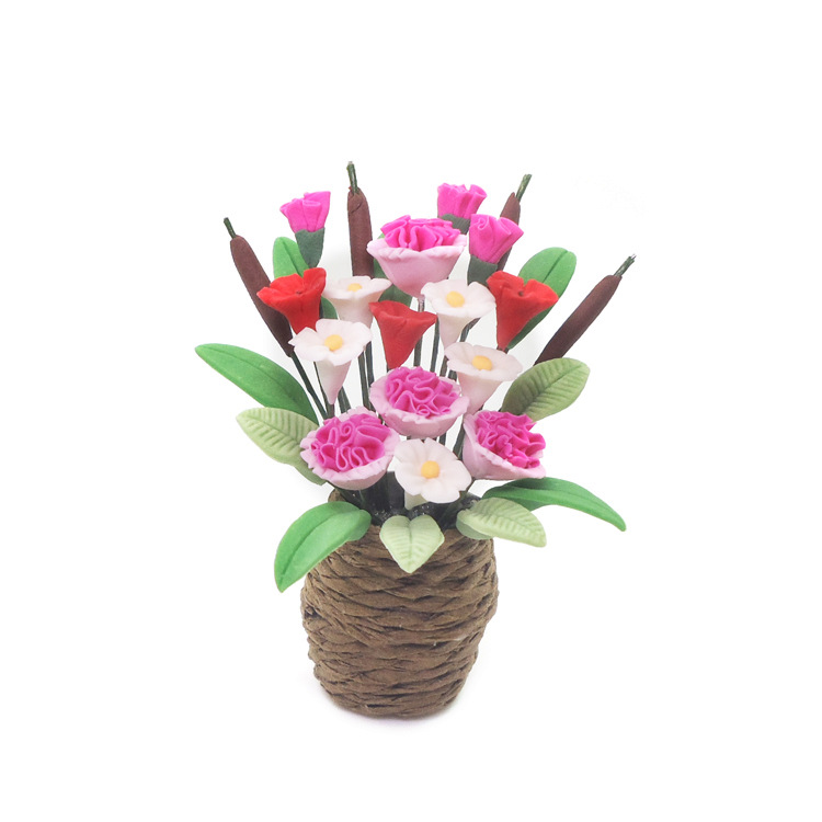 Wholesale 1:12 dollhouse dollhouse simulation mini clay flower plant Creative Flower Vine t pink carnation model