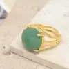 Wholesale Casual Modern Style Simple Style Round Natural Stone Copper 18K Gold Plated Amethyst Green Aventurine Lapis Lazuli Rings In Bulk