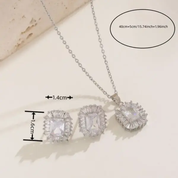 Wholesale Retro Geometric Copper Inlay Zircon Gold Plated Earrings Necklace