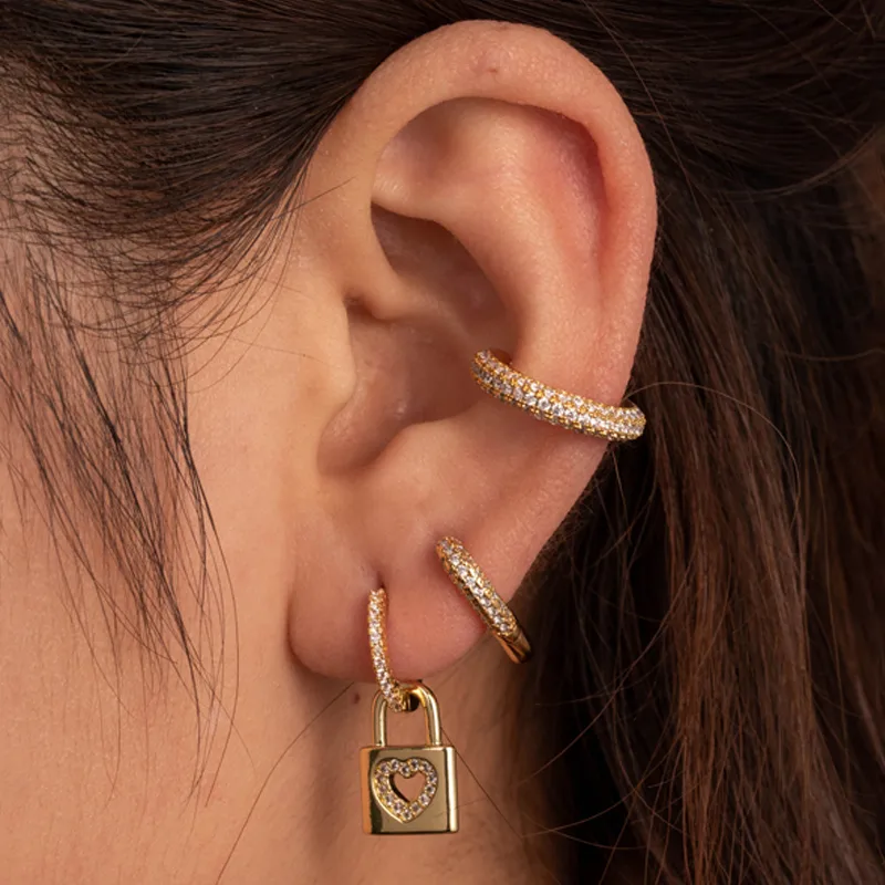 Wholesale 1 Piece French Style Simple Style Korean Style V Shape Heart Shape Lock Plating Inlay Copper Zircon op Earrings
