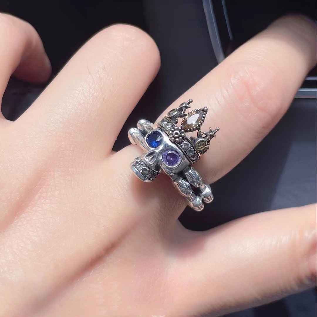 Wholesale Chiba King Skull Ring Thai Sier Blue Purple Zirconium Women's Trendy Light Luxury Niche Design Exquisite High-end Cold Style