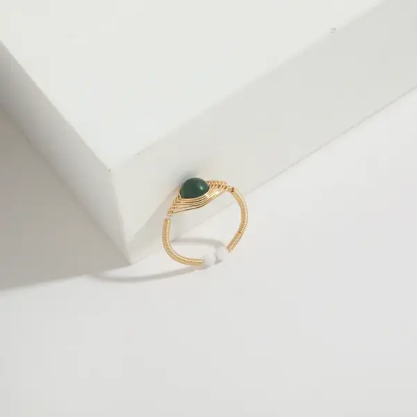 Wholesale Retro Round Natural Stone Copper 14k Gold Plated Rings