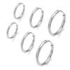 Wholesale Classic Stainless Steel Round Wire Earrings Fashionable Clip-Ons Geometric Pattern Polished Lines Unisex Hoop Studs
