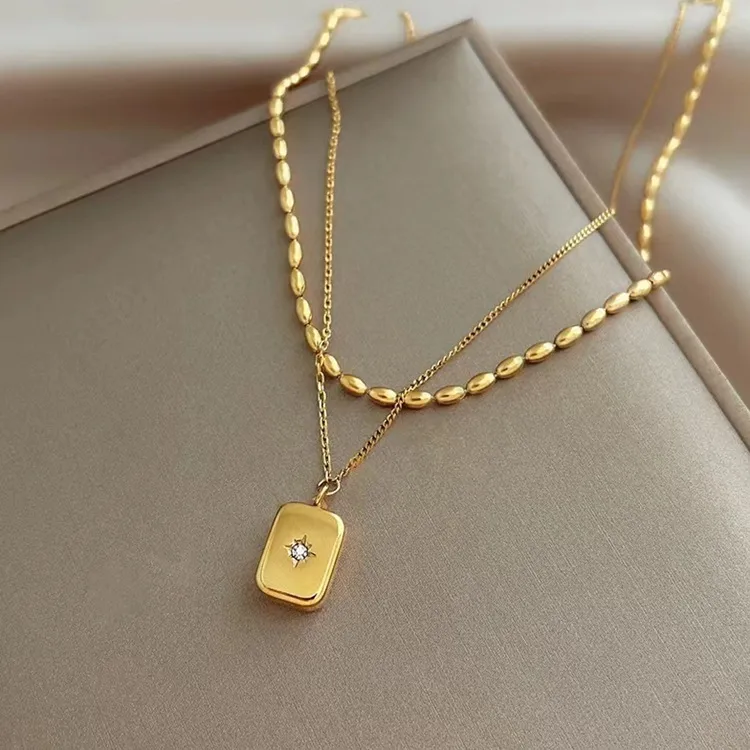 Wholesale Retro Square Star Titanium Steel Inlay Zircon Necklace 1 Piece