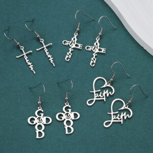 oly-5bc385c90755294d3da3caa137fa1597 Wholesale European and American Cross-border Stainless Steel Cross Love Long Ear Hook Light Luxury Design Sense silver English Letter Earrings