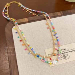 Colorful beaded five-pointed star necklace