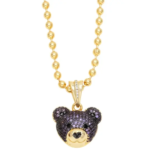 Wholesale Hip-hop Streetwear Bear Copper 18k Gold Plated Zircon Pendant Necklace In Bulk