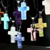 Casual Cross Alloy Natural Stone Pendant Necklace In Bulk