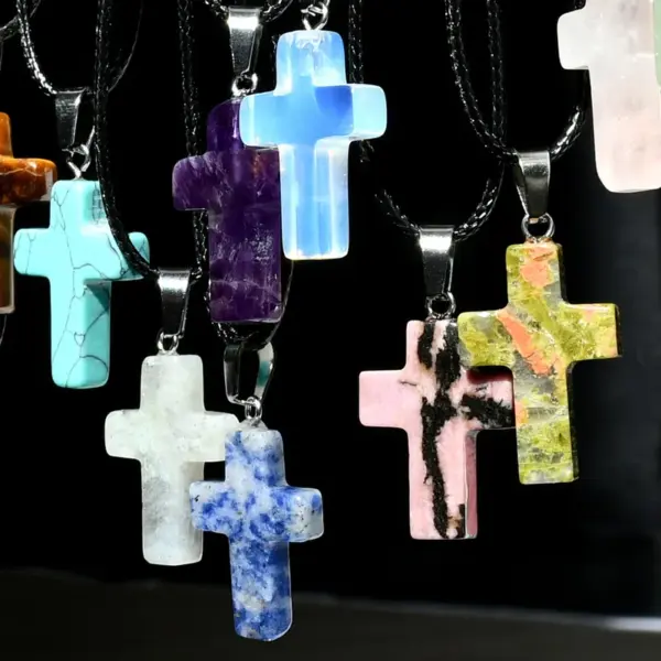 Casual Cross Alloy Natural Stone Pendant Necklace In Bulk