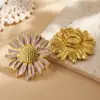 Wholesale Hot-Selling INS Style Real Gold Plated 304 Stainless Steel Furnace Electroplated Oil-Drip Daisy Open Ring Cute Vacation Style