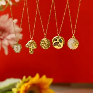 Wholesale Vacuum Plating 18K Gold Plated Sun 304 Stainless Steel Baroque Style Beach Commute 304 Stainless Steel Pendant Necklace