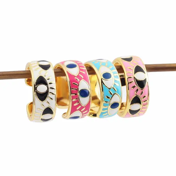 Wholesale Fashion Devil's Eye Copper Open Ring Inlay Resin Copper Rings