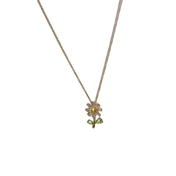 Titanium Steel Sweet Inlaid Zircon Sunflower Necklace