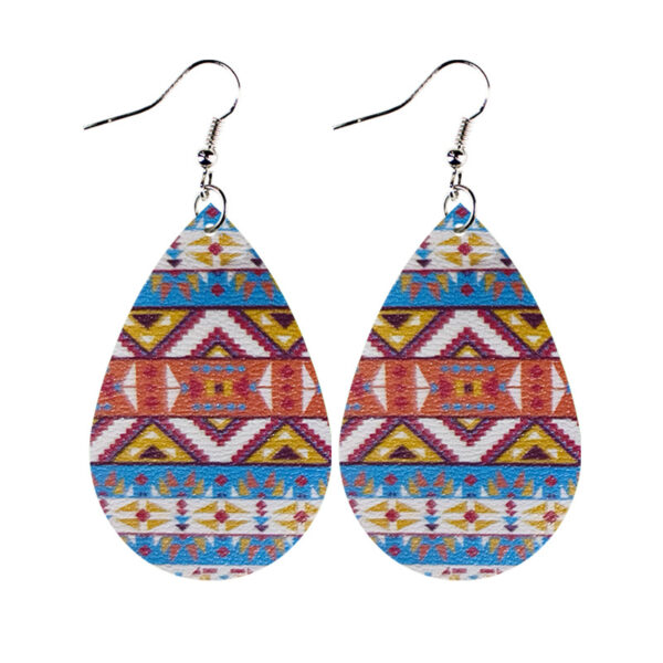 Wholesale Western Style Ethnic Totem Pattern Striped Leather Drop Shape Women's Earrings Cross Border