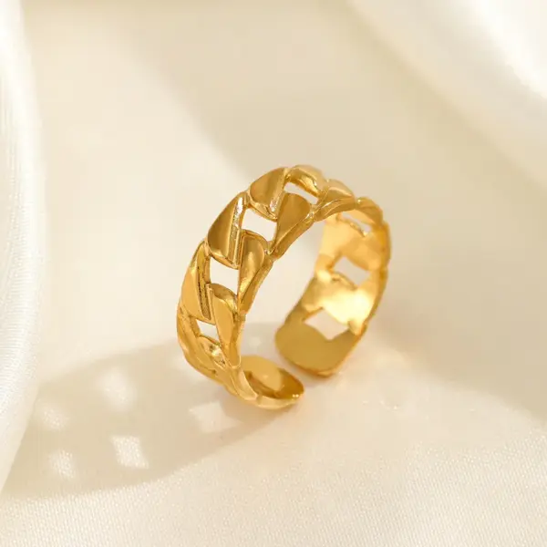 PVD Coated 18K Gold Plated Geometric 304 Stainless Steel IG Style Waterproof Non Tarnish Open Ring