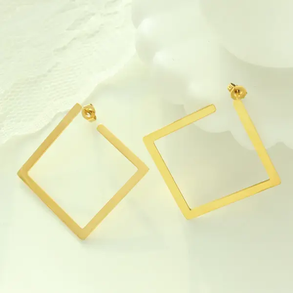 PVD Coated Real Gold Plated 18K Gold Square 304 Stainless Steel Fashion Waterproof Non Tarnish Earrings