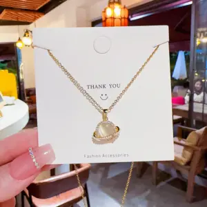 Wholesale Jewelry IG Style Novelty Planet Titanium Steel Cat's Eye Stone Zircon Plating Inlay Pendant Necklace