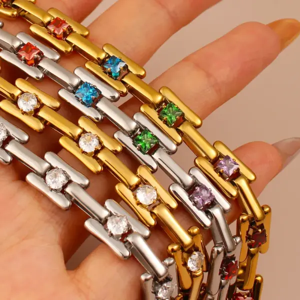 PVD Coated 18K Gold Real Gold Plated Square 304 Stainless Steel Casual Waterproof Non Tarnish Bracelets Necklace Jewelry Set