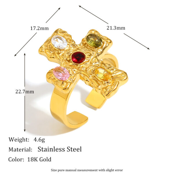 Wholesale Temperament retro cross colored diamond open ring for women