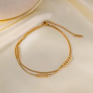 Qyb5037 Blade Double Snake Chain Anklet / Gold
