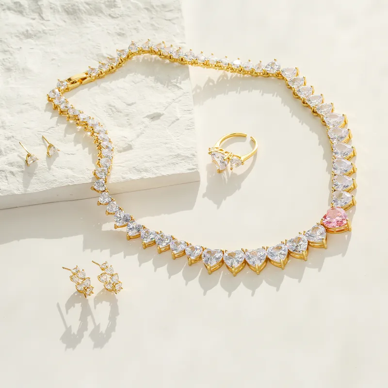 Wholesale Jewelry Fashion Heart Copper Diamond Necklace