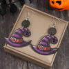 Wholesale Halloween Wizard Hat Wooden Retro Earrings