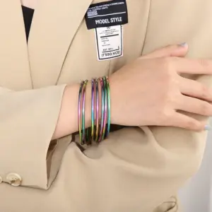 PVD Coated 18K Gold Plated Round Solid Color 304 Stainless Steel Basic Simple Style Classic Waterproof Non Tarnish Titanium Bangle