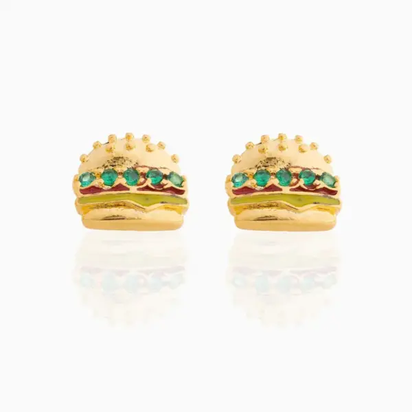 Wholesale Fashion Geometric Coke Hamburger Brass Inlaid Zircon Ear Studs 1 Pair