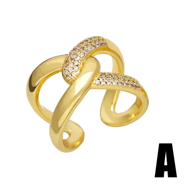 Wholesale Fashion Simple Style Commute Cross Copper Plating Inlay Zircon 18k Gold Plated Open Rings