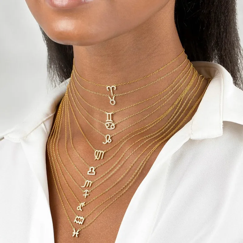Wholesale Copper Cable Chain Plating Inlay Contion Zircon Pendant Necklace