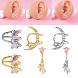 Wholesale 1 Piece Cute Star Moon Bear Plating Stainless Steel Ear Clips