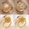 Wholesale Unique Design Rotatable Small Sunflower Ring 18K Gold Plated Stress Relief Style Birthday Festival Gift Elegant Classical Romantic Modern Sweet