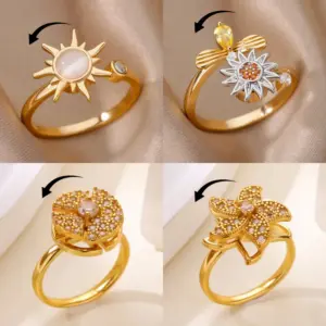 Wholesale Unique Design Rotatable Small Sunflower Ring 18K Gold Plated Stress Relief Style Birthday Festival Gift Elegant Classical Romantic Modern Sweet