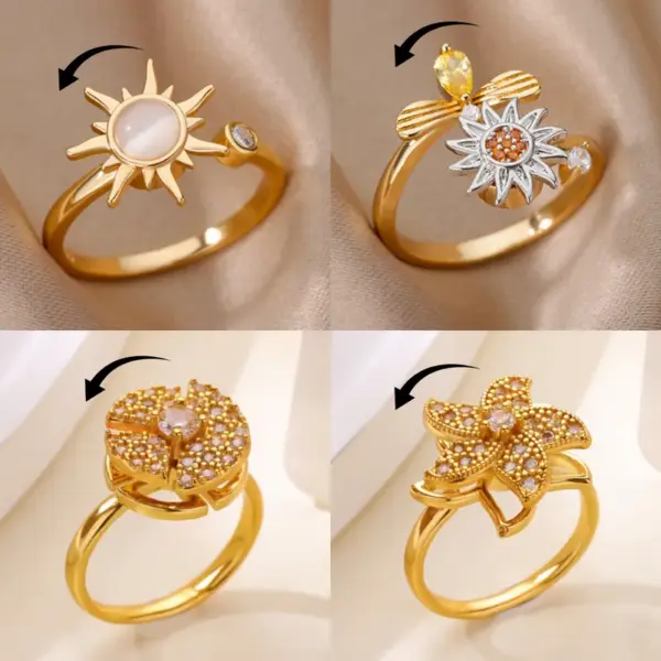 Wholesale Unique Design Rotatable Small Sunflower Ring 18K Gold Plated Stress Relief Style Birthday Festival Gift Elegant Classical Romantic Modern Sweet