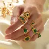 Wholesale 304 Stainless Steel C Shape Geometric Round PVD Coated Natural Stone 18K Real Gold Plated Real Gold Plated Basic Vintage Style Waterproof Non Tarnish Plating Inlay Open Rings