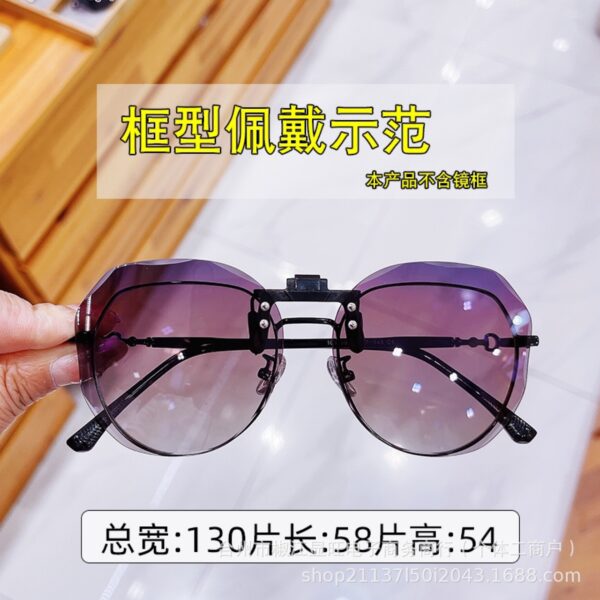 Wholesale cut edge flip sunglasses larized clip frameless round men's and women's UV protection sunglasses clip