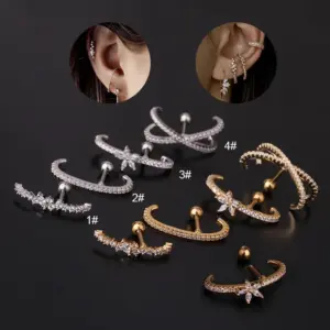 316L Stainless Steel Copper Zircon Ear Cartilage Rings & Studs Flower Waterproof Non Tarnish Surgical Steel Women'S