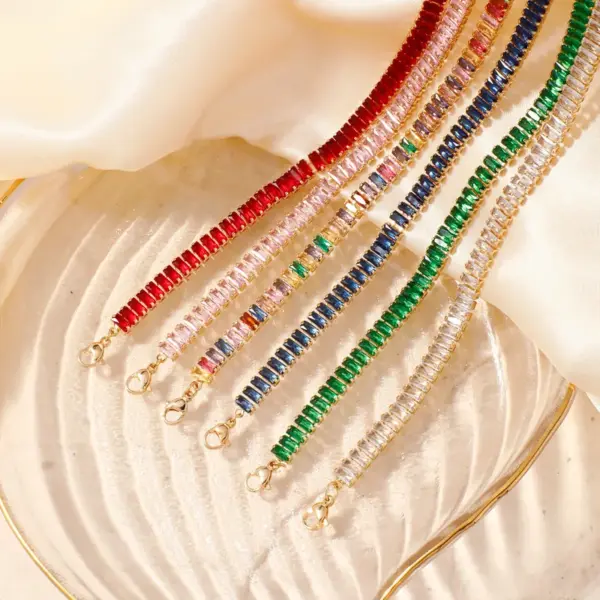 Wholesale Copper Solid Color Chain Vacuum Plating Zircon Gold Plated Lady Sweet Shiny Inlay Claw Chain Necklace