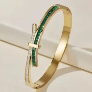 39B-C-11 Gold Green Imitation Bowknot Design Row Diamond Bracelet