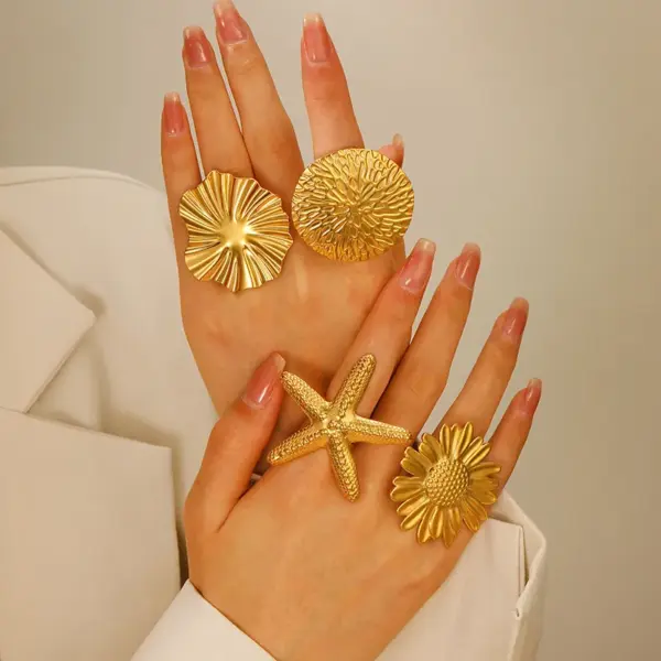 Wholesale Europe And The United States Jewelry Ins High-grade Exaggerated Stainless Steel Ring Female Flower Love Starfish Opening Ring Accessories