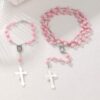 Wholesale Pink Rose Flower Beaded Cross Bracelet Necklace