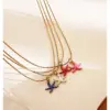304 Stainless Steel Starfish PVD Coated Enamel Real Gold Plated Retro Simple Style Waterproof Non Tarnish Surgical Steel Bamboo Necklace Lobster Trigger Clasp Closure White Red Pendant Necklace