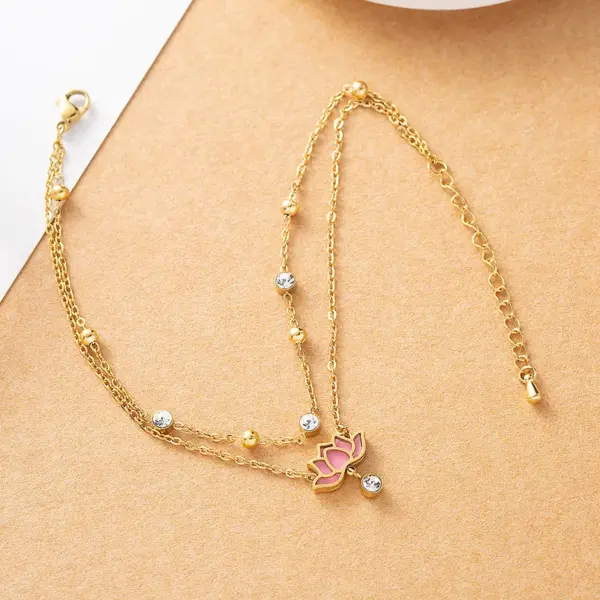 Wholesale 1 Piece Y2K Hawaiian Beach Lotus Stainless Steel Artificial Gemstones Water Plating Women'S Anklet