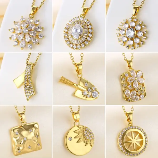 Wholesale Water Plating Vacuum Plating Real Gold Plated 18K Gold Geometric Circle Flower 304 Stainless Steel Titanium Steel Artistic Waterproof Non Tarnish 201 Stainless Steel Pendant Necklace