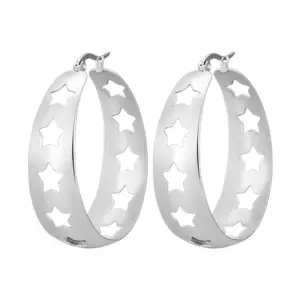 Five-Pointed Star Hollow Silver 40mm Pair